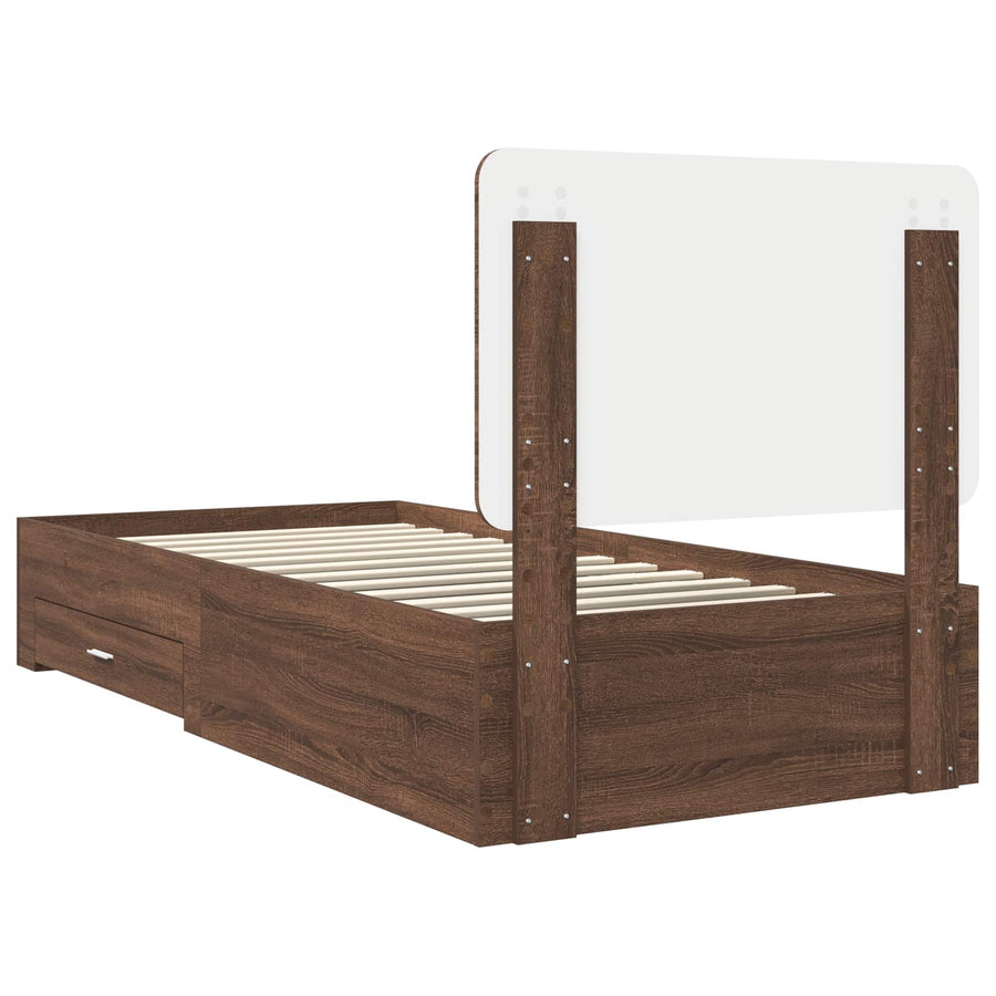 Bedframe met hoofdeinde Bruin Eiken 75 x 190 cm Bewerkt hout