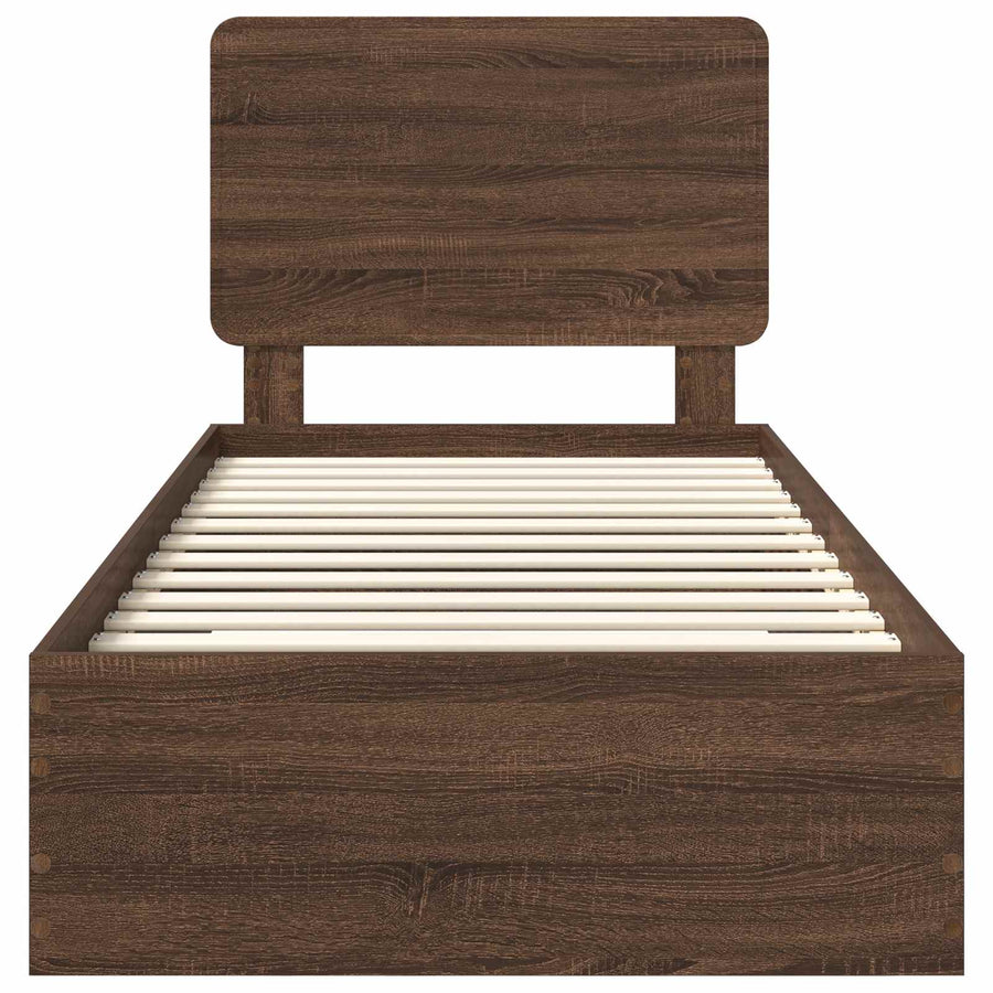 Bedframe met hoofdeinde Bruin Eiken 75 x 190 cm Bewerkt hout