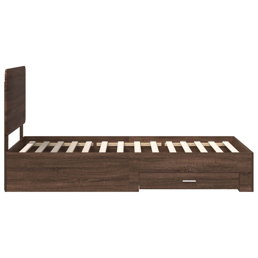 Bedframe met hoofdeinde Bruin Eiken 75 x 190 cm Bewerkt hout
