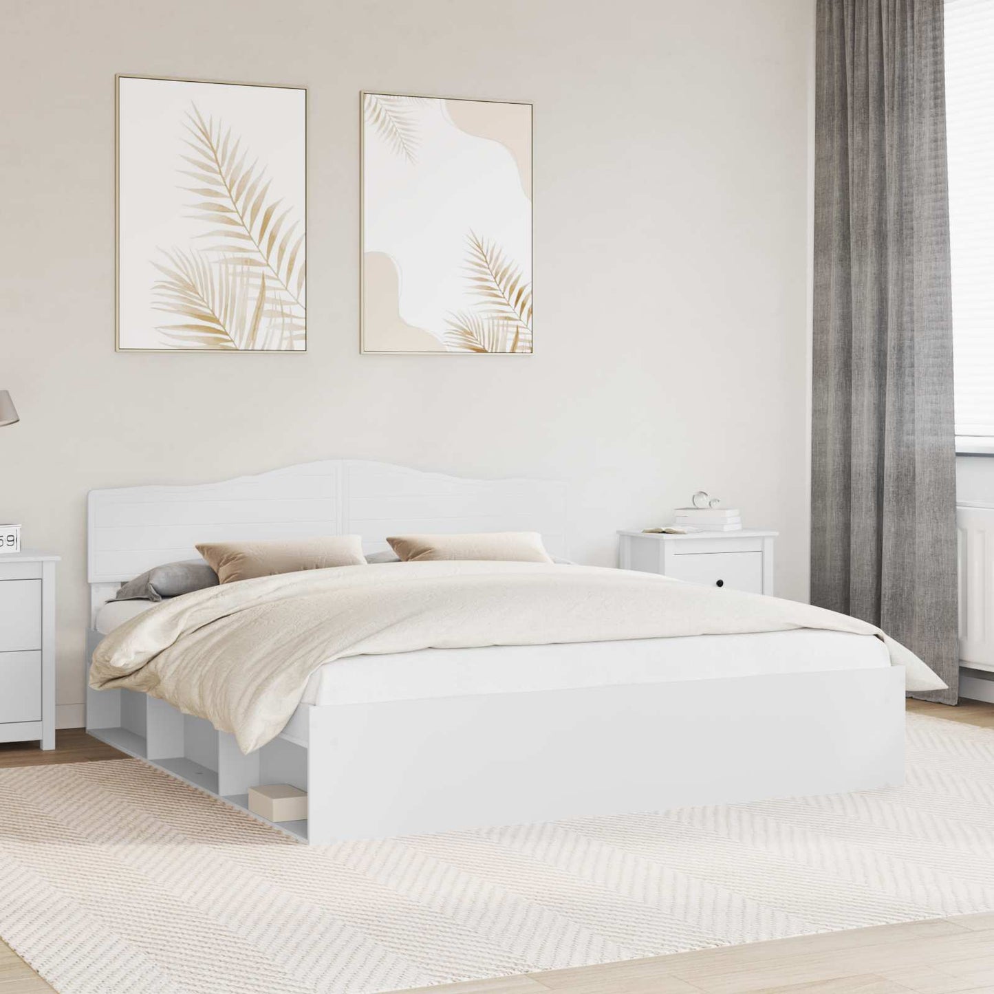 Bedframe met hoofdeinde Wit 200 x 200 cm Massief grenenhout