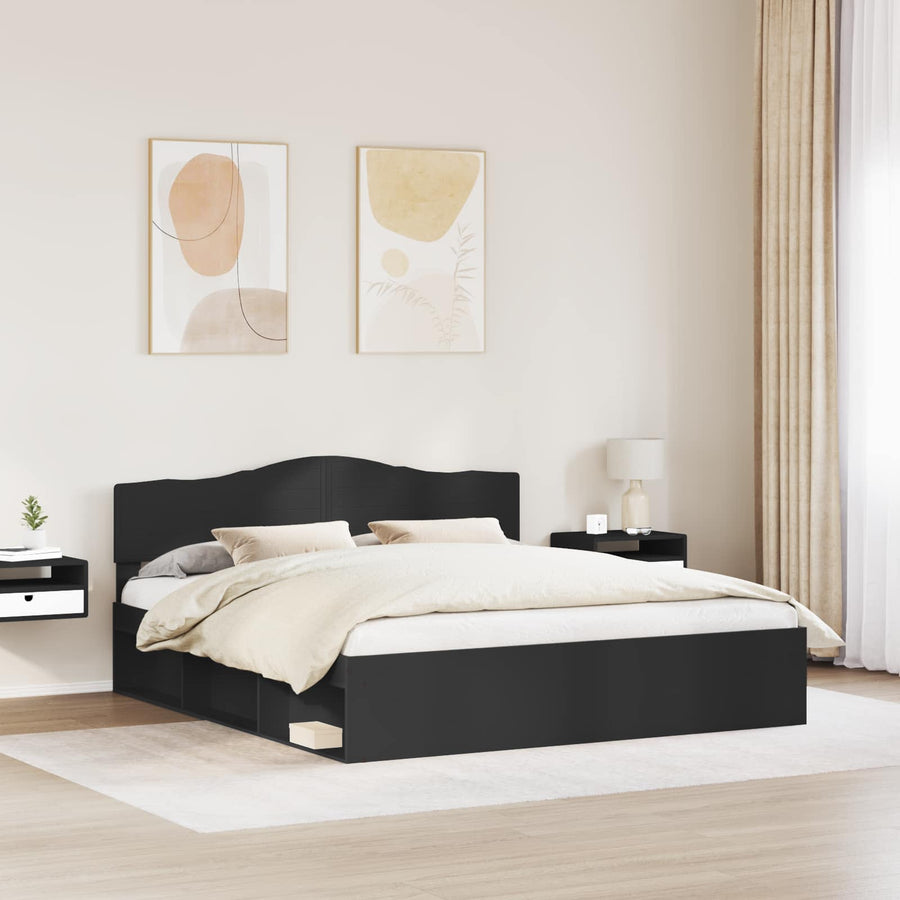 Bedframe met hoofdeinde Zwart 200 x 200 cm Massief grenenhout