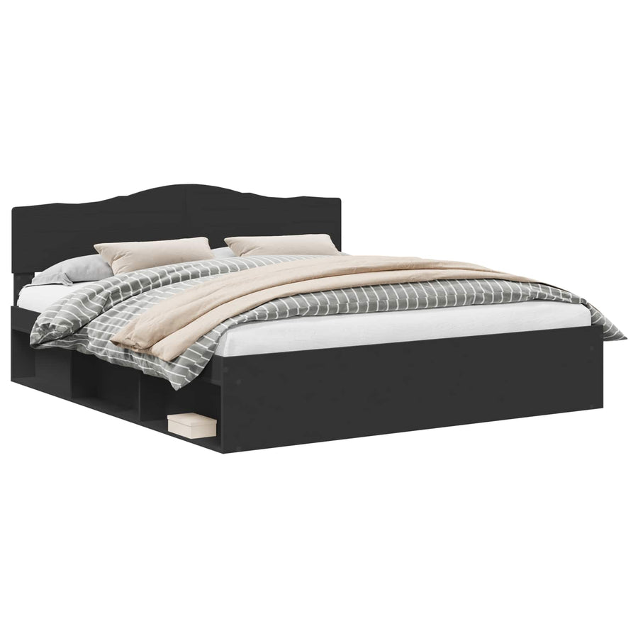 Bedframe met hoofdeinde Zwart 200 x 200 cm Massief grenenhout