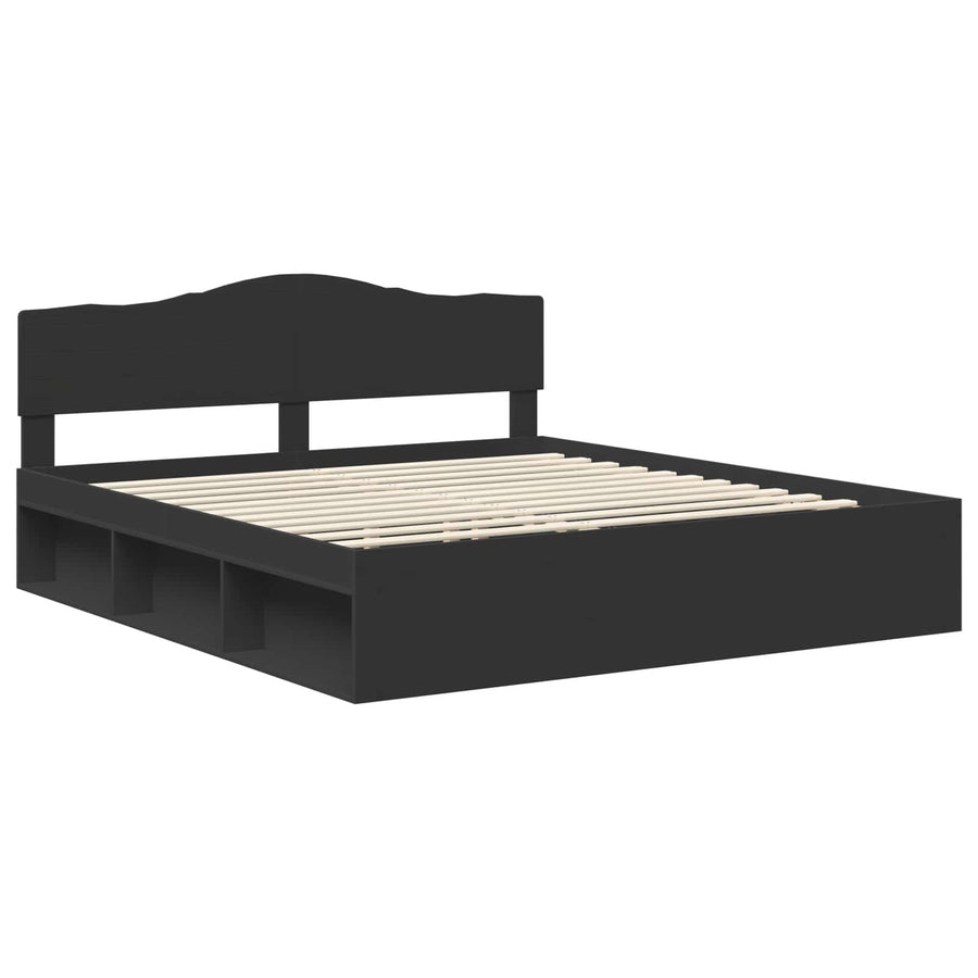 Bedframe met hoofdeinde Zwart 200 x 200 cm Massief grenenhout