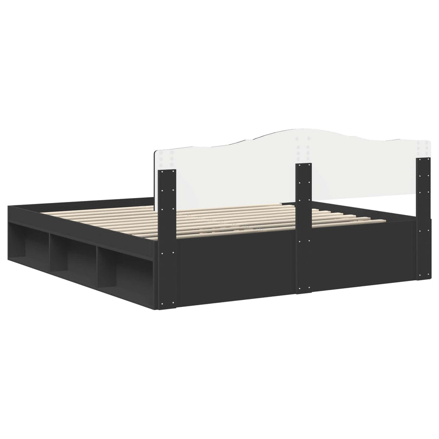 Bedframe met hoofdeinde Zwart 200 x 200 cm Massief grenenhout