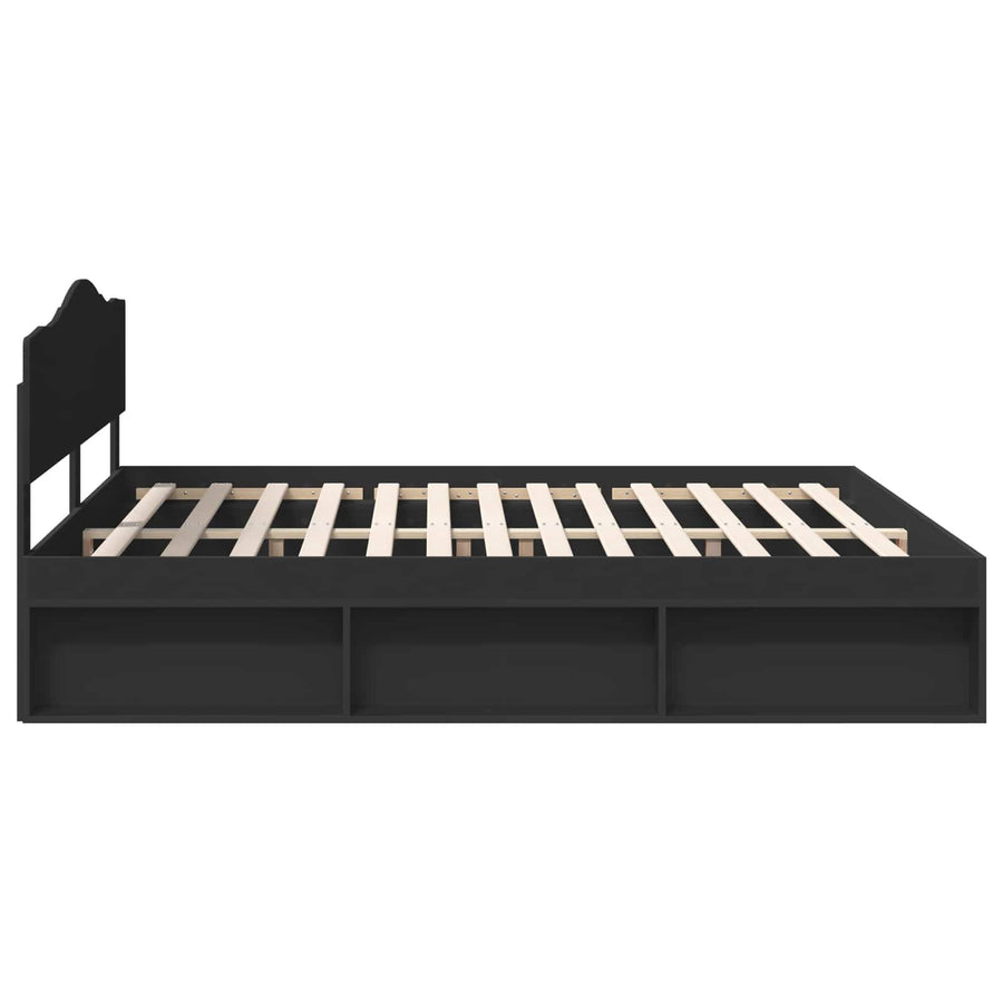 Bedframe met hoofdeinde Zwart 200 x 200 cm Massief grenenhout