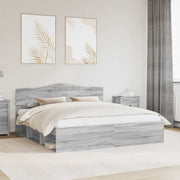 Bedframe 200x200 cm massief grenenhout grijs Sonoma