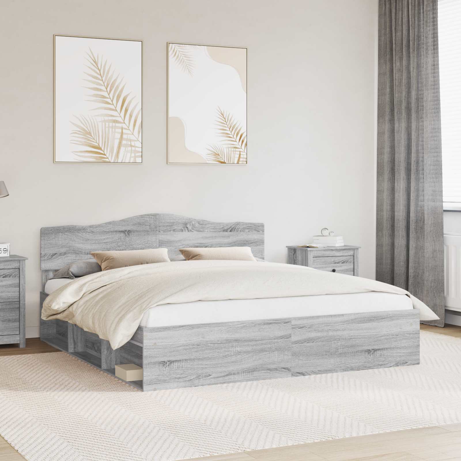 Bedframe Massief Grenenhout Grijs Sonoma 200 x 200 cm