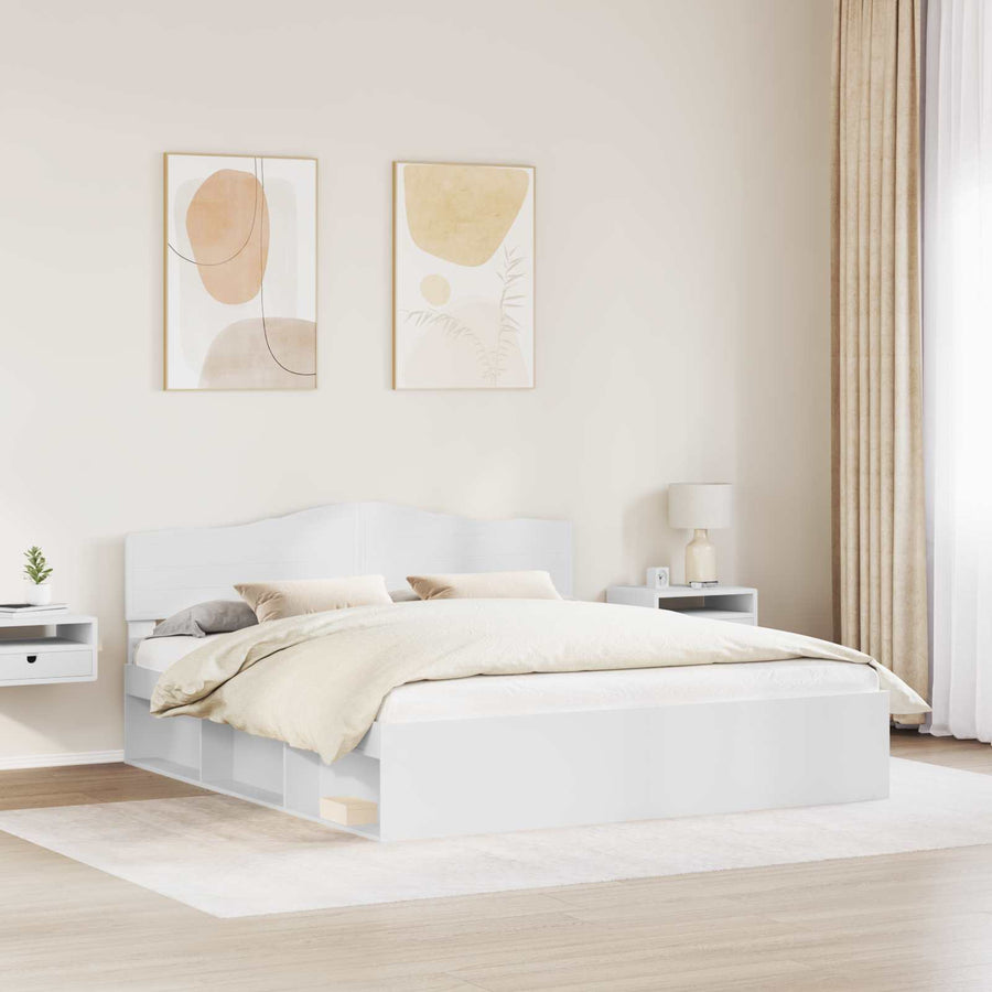 Bedframe met hoofdeinde Wit 180 x 200 cm Massief grenenhout