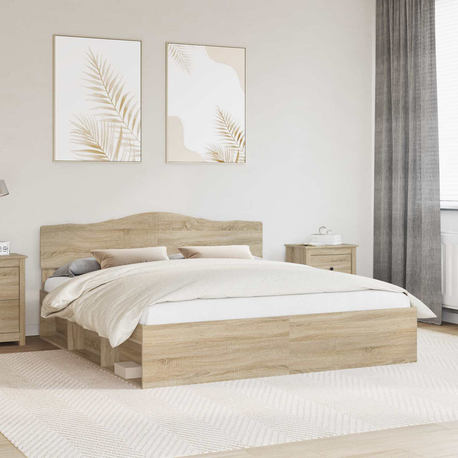 Bedframe Met Hoofdeinde Sonoma Massief Grenenhout Sonoma Eiken 180 x 200 cm