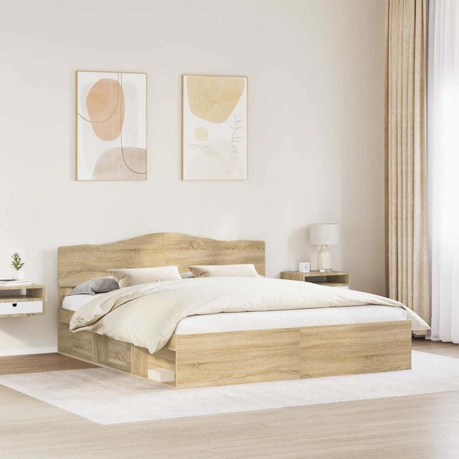 Bedframe Met Hoofdeinde Sonoma Massief Grenenhout Sonoma Eiken 180 x 200 cm