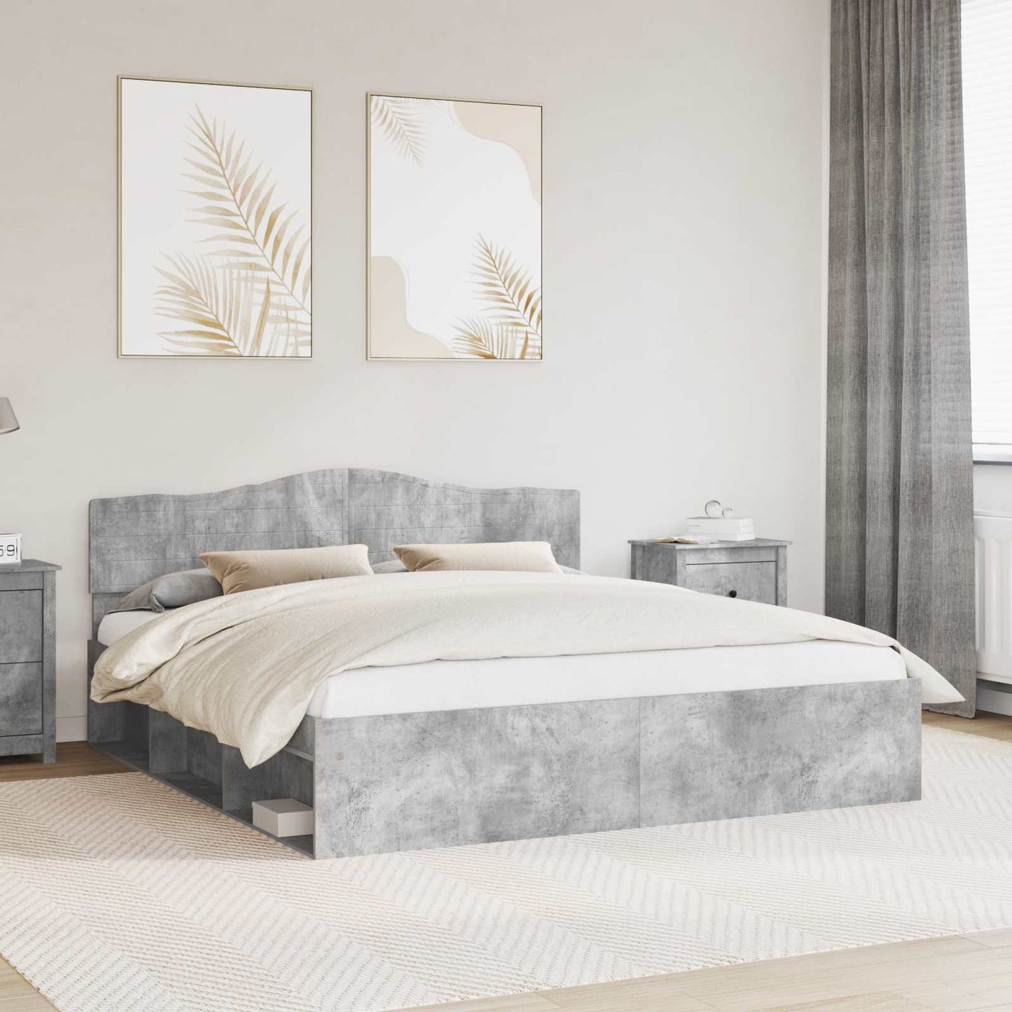 Bedframe met hoofdeinde Beton 180 x 200 cm Massief grenenhout