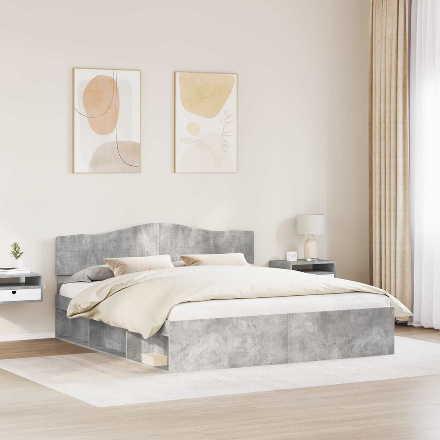 Bedframe met hoofdeinde Beton 180 x 200 cm Massief grenenhout