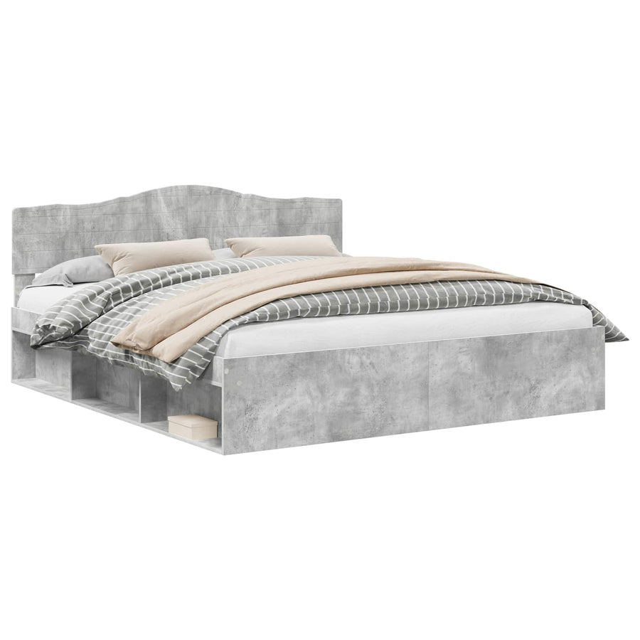 Bedframe met hoofdeinde Beton 180 x 200 cm Massief grenenhout