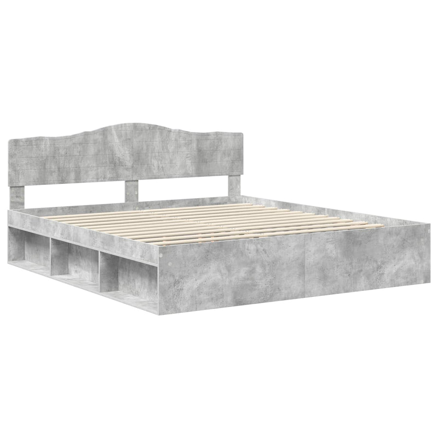 Bedframe met hoofdeinde Beton 180 x 200 cm Massief grenenhout