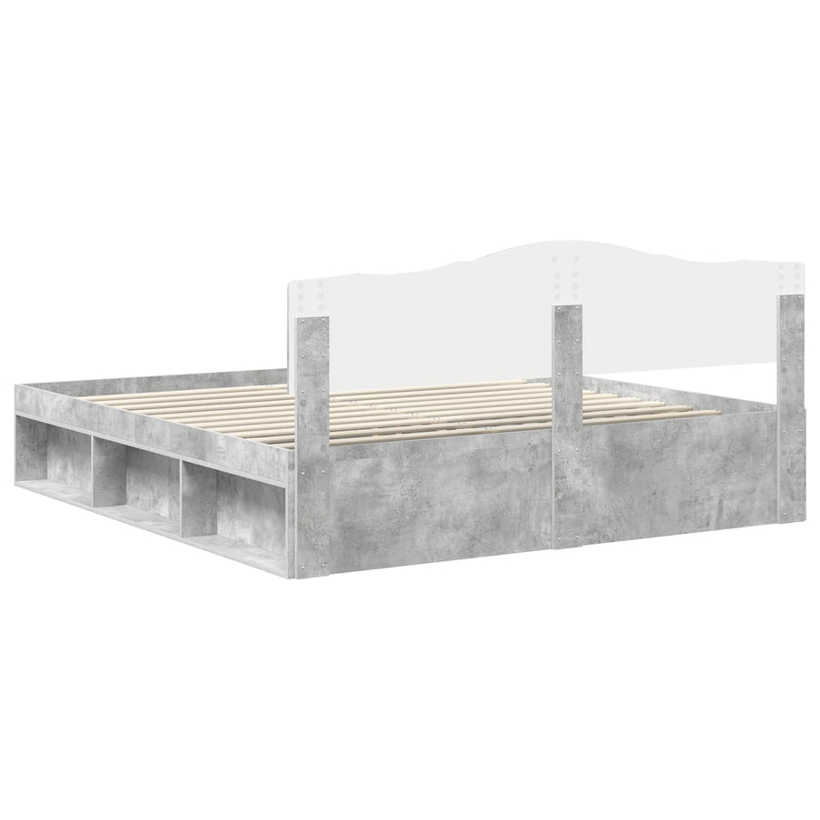 Bedframe met hoofdeinde Beton 180 x 200 cm Massief grenenhout