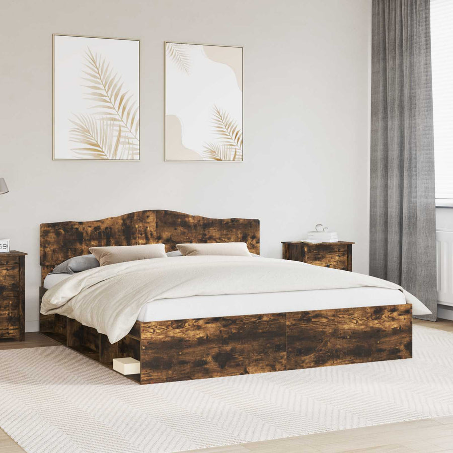 Bedframe Gerookt eiken 180 x 200 cm Massief grenenhout