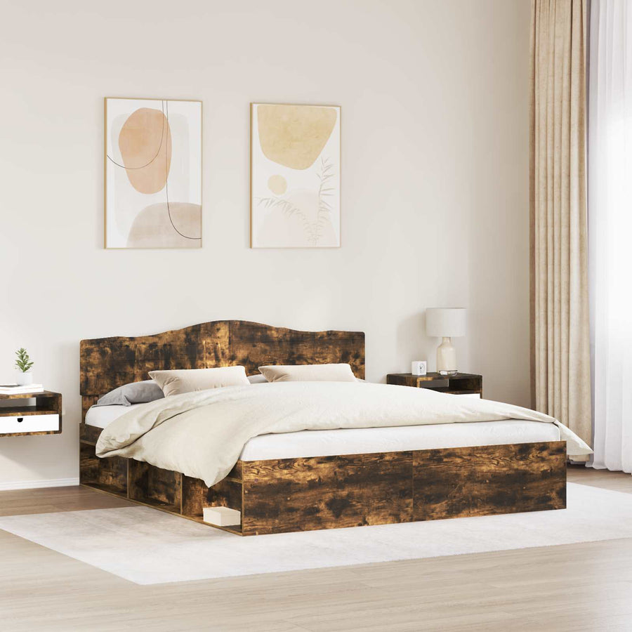 Bedframe Gerookt eiken 180 x 200 cm Massief grenenhout