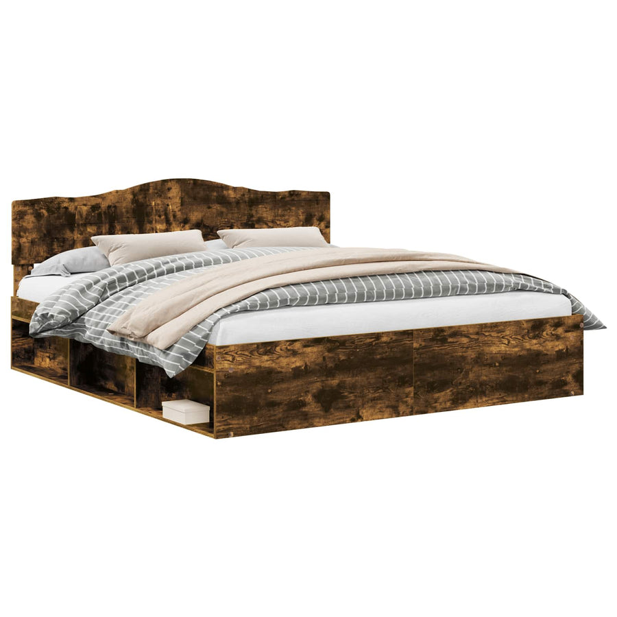 Bedframe Gerookt eiken 180 x 200 cm Massief grenenhout