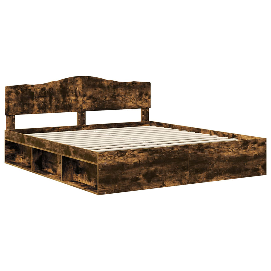Bedframe Gerookt eiken 180 x 200 cm Massief grenenhout