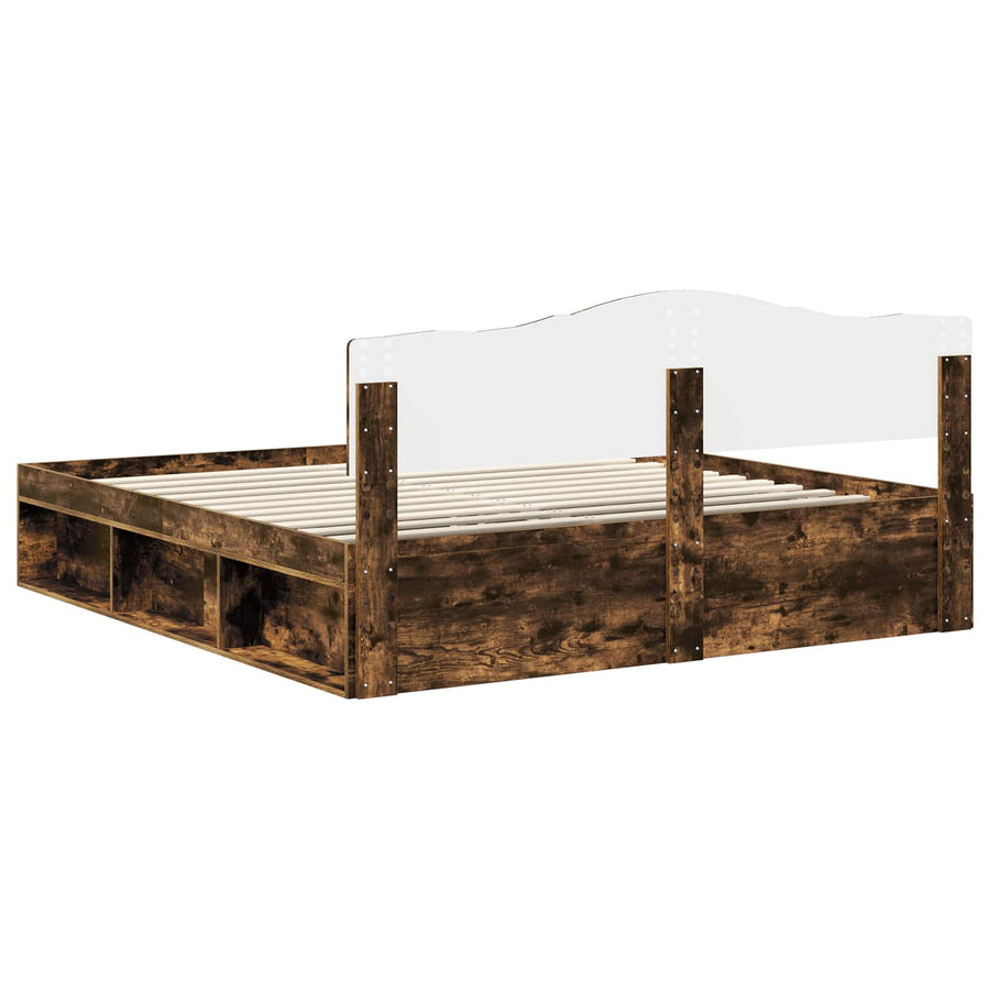 Bedframe Gerookt eiken 180 x 200 cm Massief grenenhout