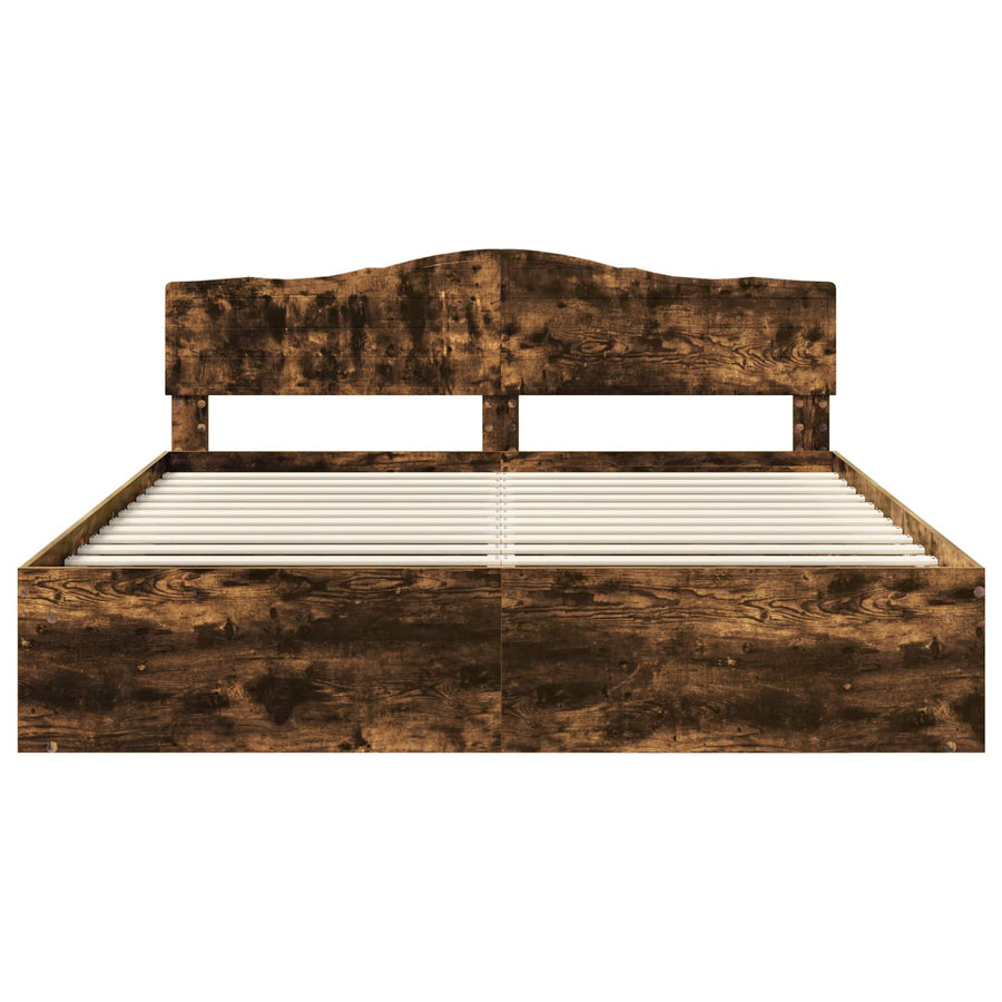 Bedframe Gerookt eiken 180 x 200 cm Massief grenenhout