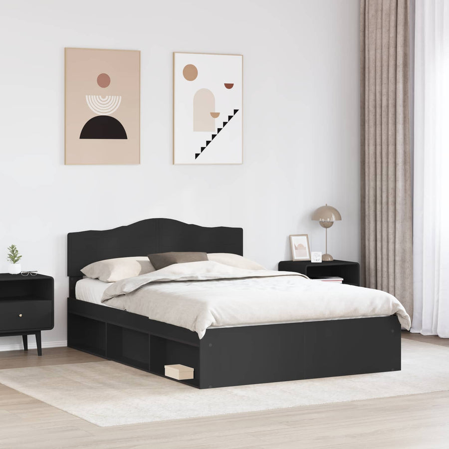 Bedframe met hoofdeinde Zwart 160 x 200 cm Massief grenenhout