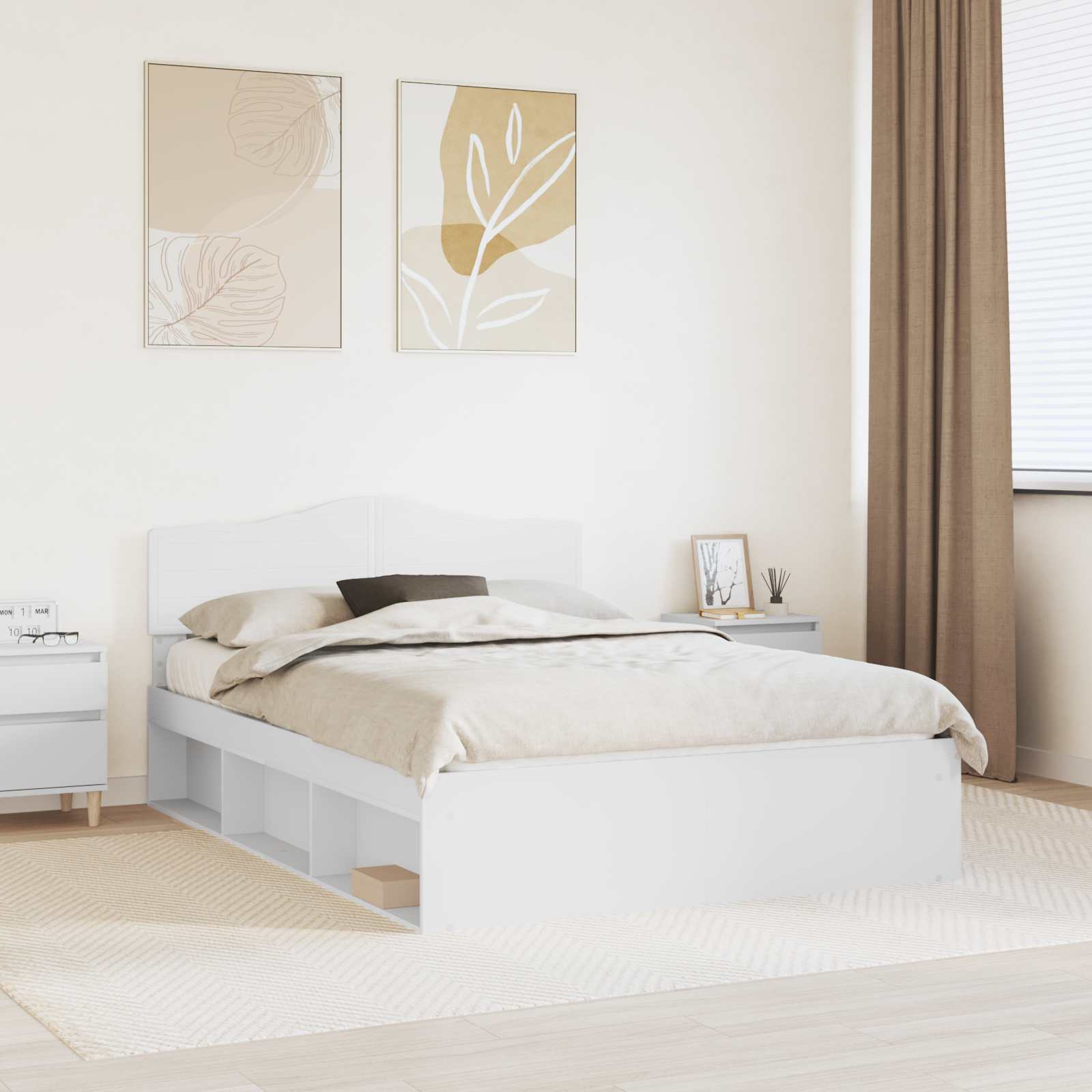 Bedframe met hoofdeinde Wit 150 x 200 cm Massief grenenhout