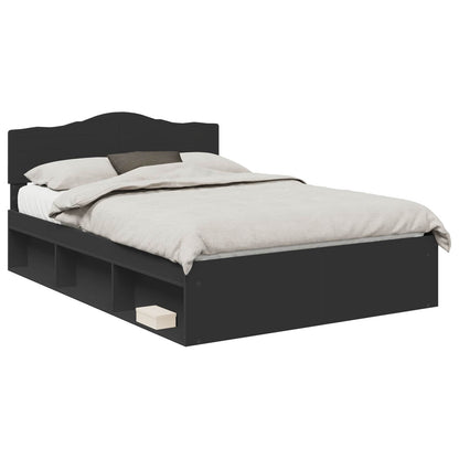 Bedframe met hoofdeinde Zwart 150 x 200 cm Massief grenenhout