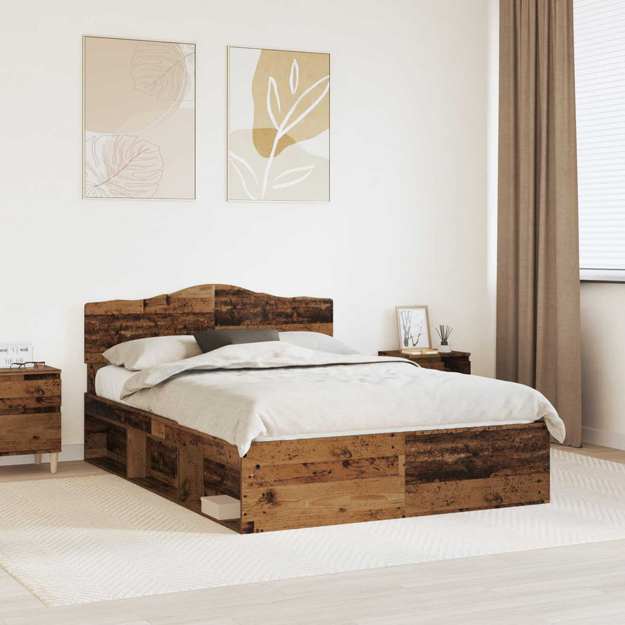 Bedframe met hoofdeinde Oudhout 150 x 200 cm Massief grenenhout