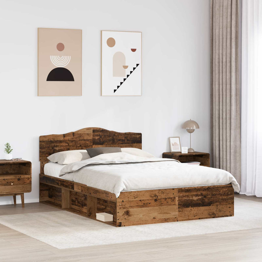 Bedframe met hoofdeinde Oudhout 150 x 200 cm Massief grenenhout