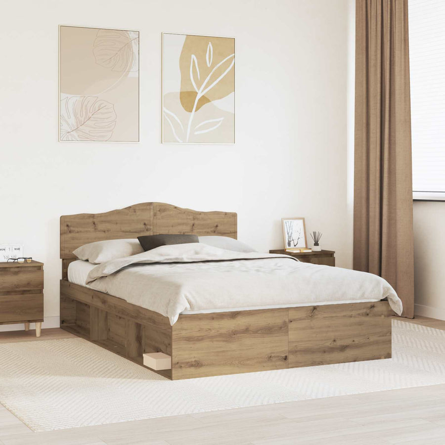 Bedframe Ambachtelijk eiken 150 x 200 cm Massief grenenhout
