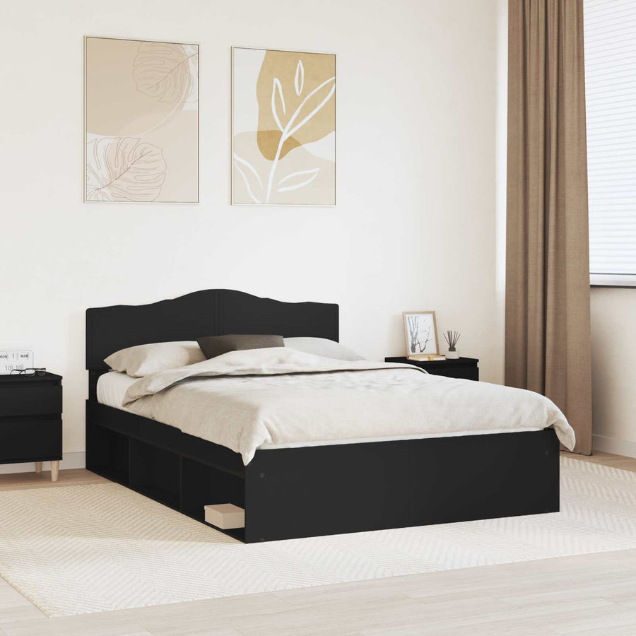 Bedframe met hoofdeinde Zwart 140 x 200 cm Massief grenenhout