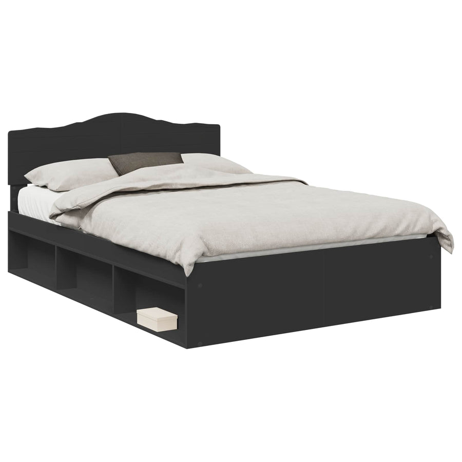 Bedframe met hoofdeinde Zwart 140 x 200 cm Massief grenenhout