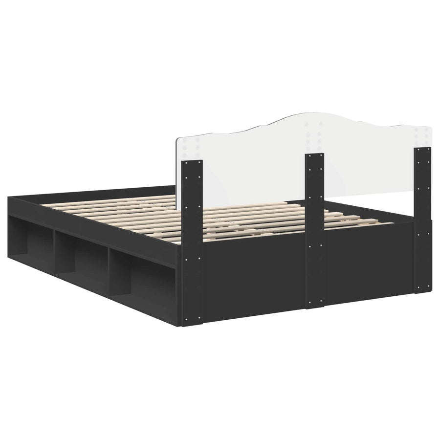 Bedframe met hoofdeinde Zwart 140 x 200 cm Massief grenenhout