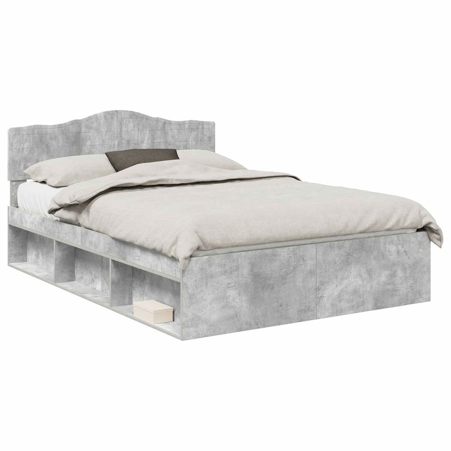 Bedframe met hoofdeinde Beton 140 x 200 cm Massief grenenhout