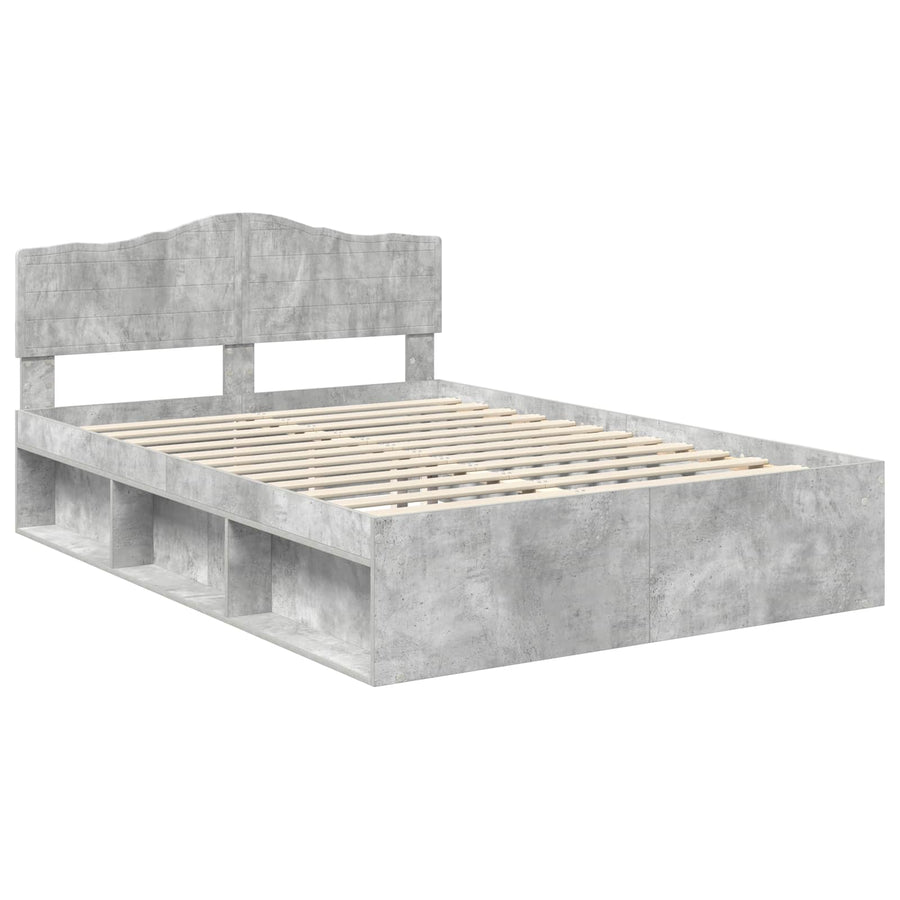 Bedframe met hoofdeinde Beton 140 x 200 cm Massief grenenhout