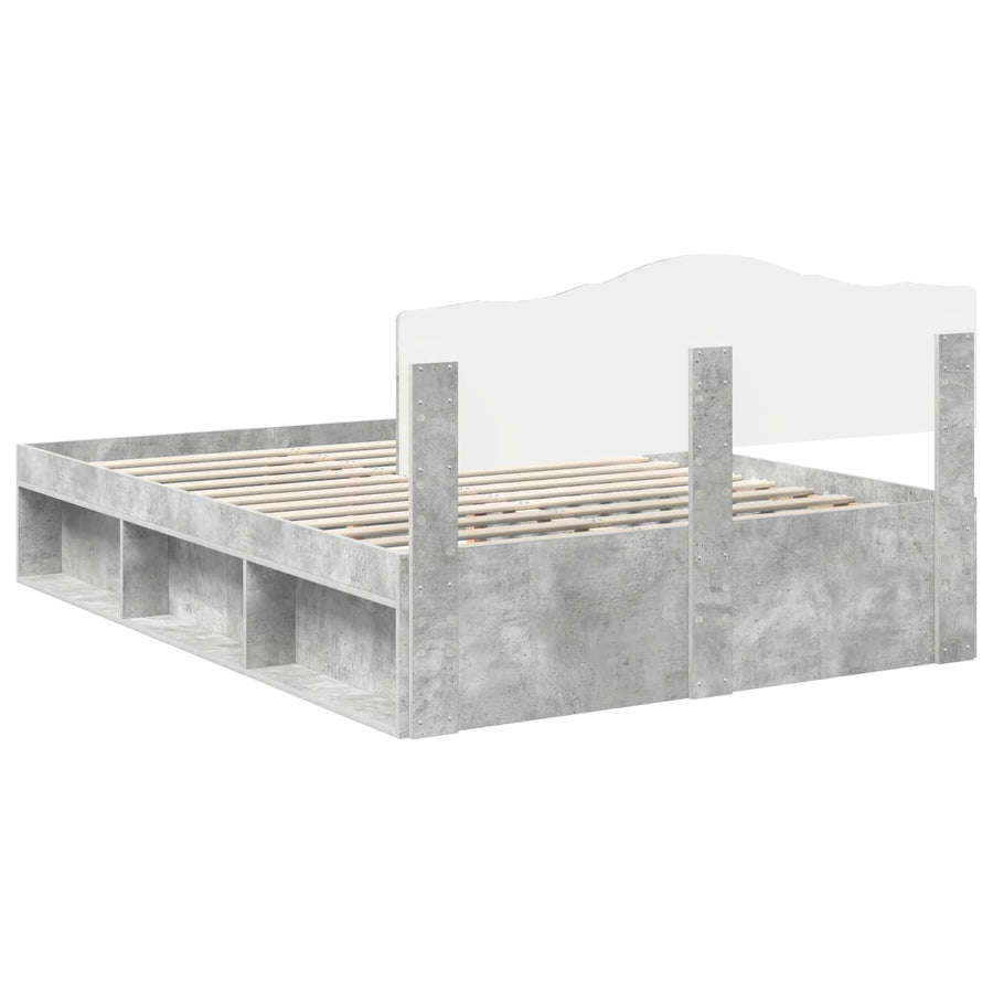 Bedframe met hoofdeinde Beton 140 x 200 cm Massief grenenhout