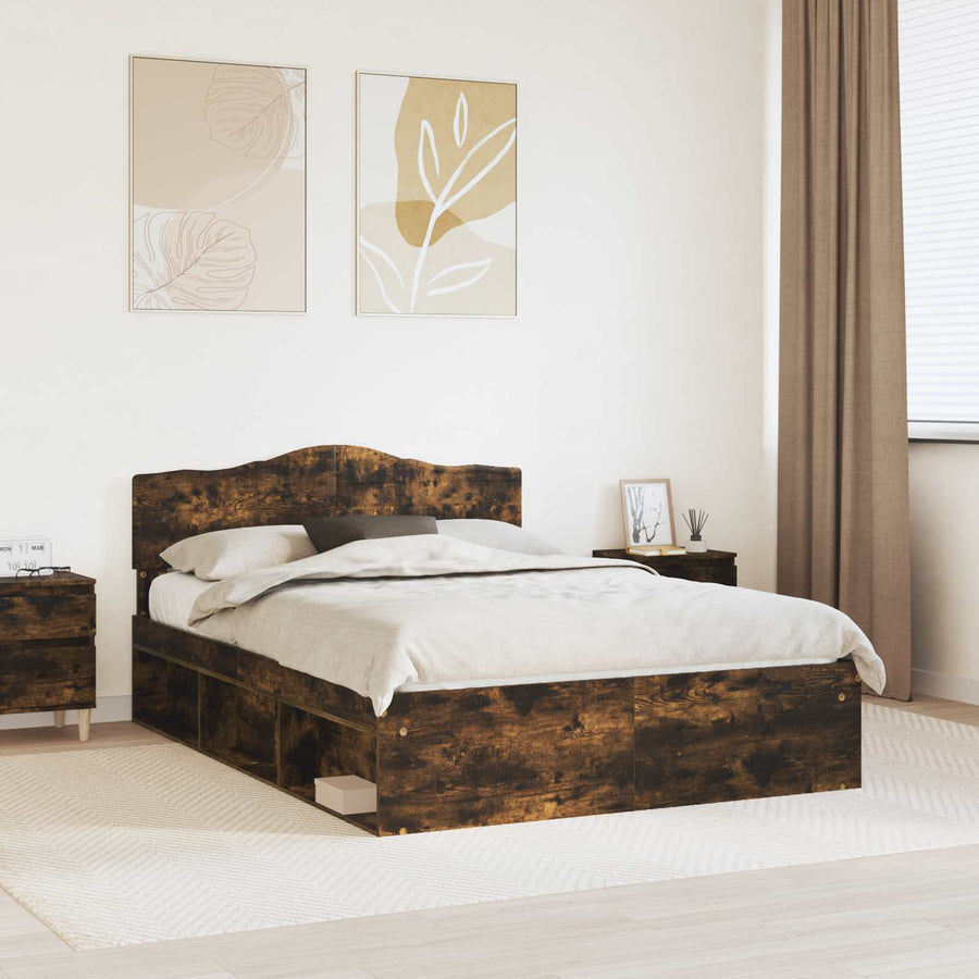Bedframe Gerookt eiken 140 x 200 cm Massief grenenhout