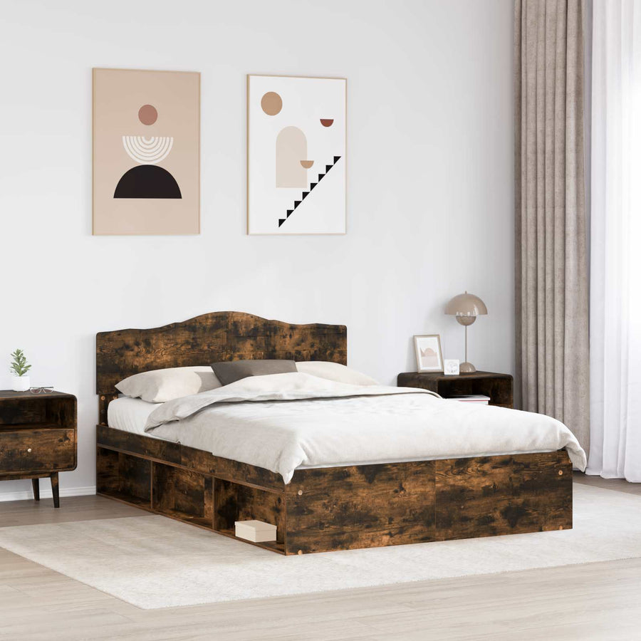 Bedframe Gerookt eiken 140 x 200 cm Massief grenenhout