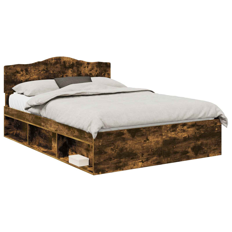 Bedframe Gerookt eiken 140 x 200 cm Massief grenenhout