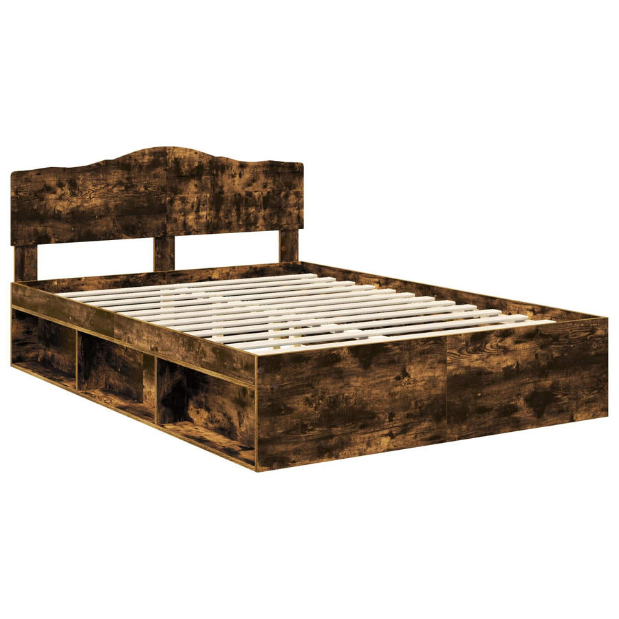 Bedframe Gerookt eiken 140 x 200 cm Massief grenenhout