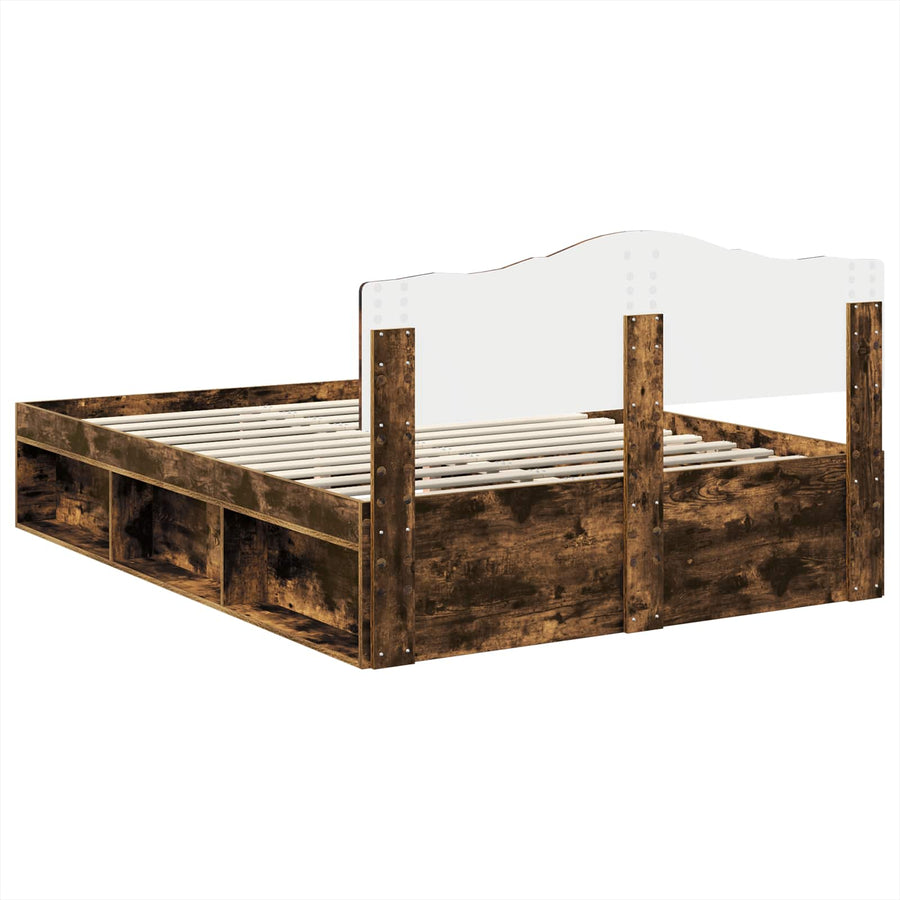 Bedframe Gerookt eiken 140 x 200 cm Massief grenenhout