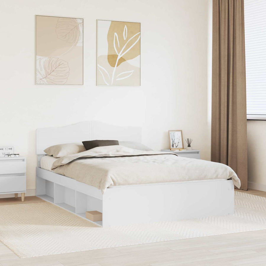 Bedframe met hoofdeinde Wit 140 x 190 cm Massief grenenhout