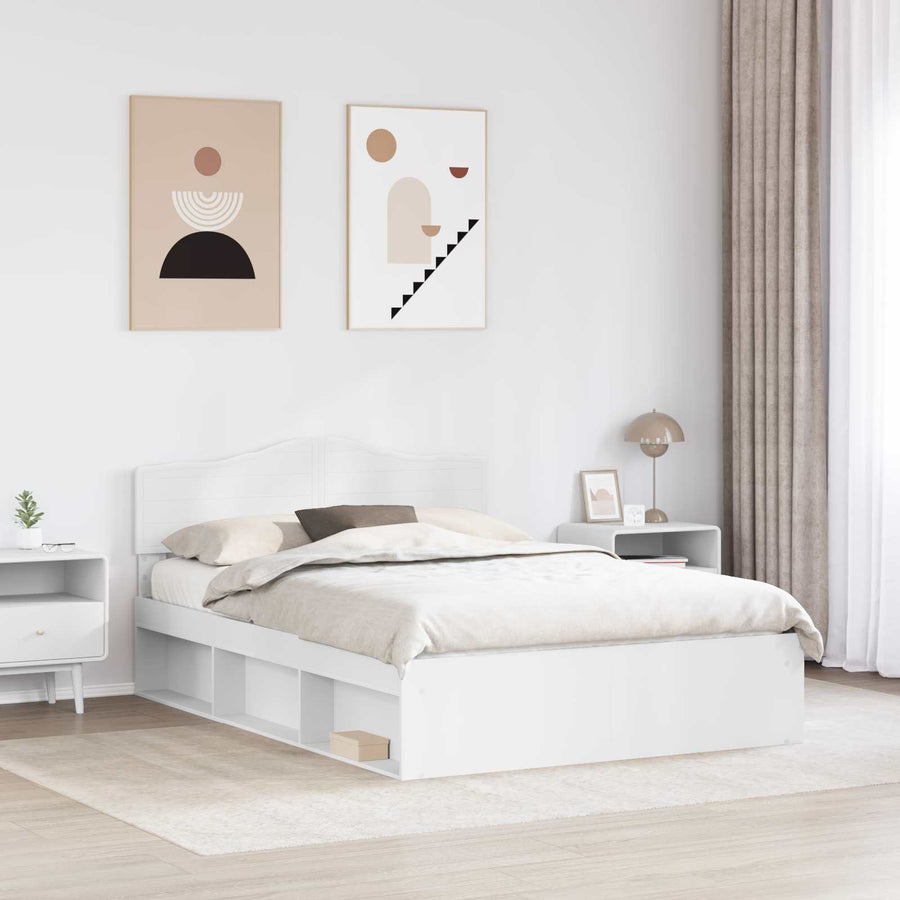 Bedframe met hoofdeinde Wit 140 x 190 cm Massief grenenhout