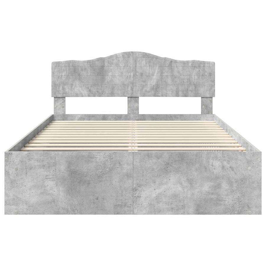 Bedframe met hoofdeinde Beton 140 x 190 cm Massief grenenhout
