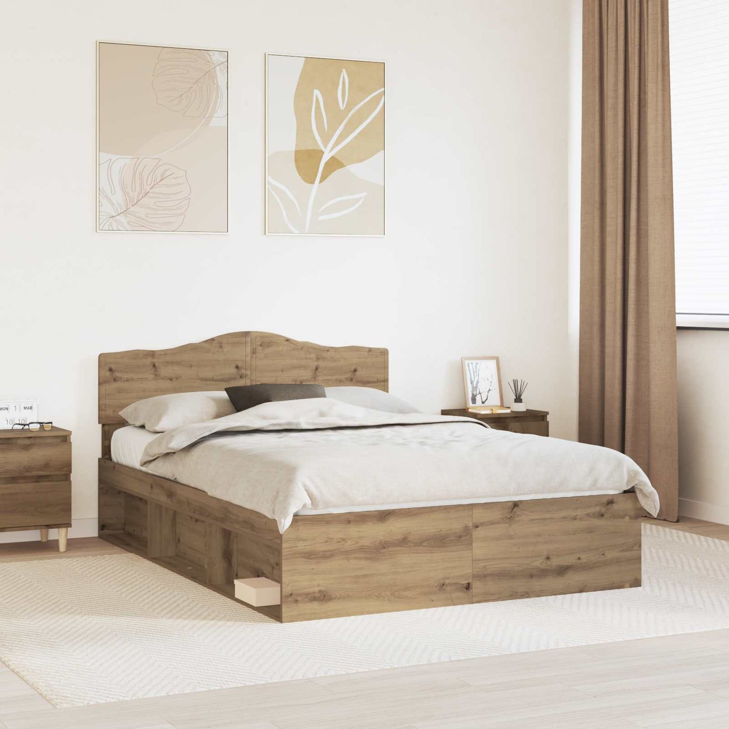 Bedframe Ambachtelijk Eiken Massief Grenenhout Artisanaal Eikenkleurig 140 x 190 cm