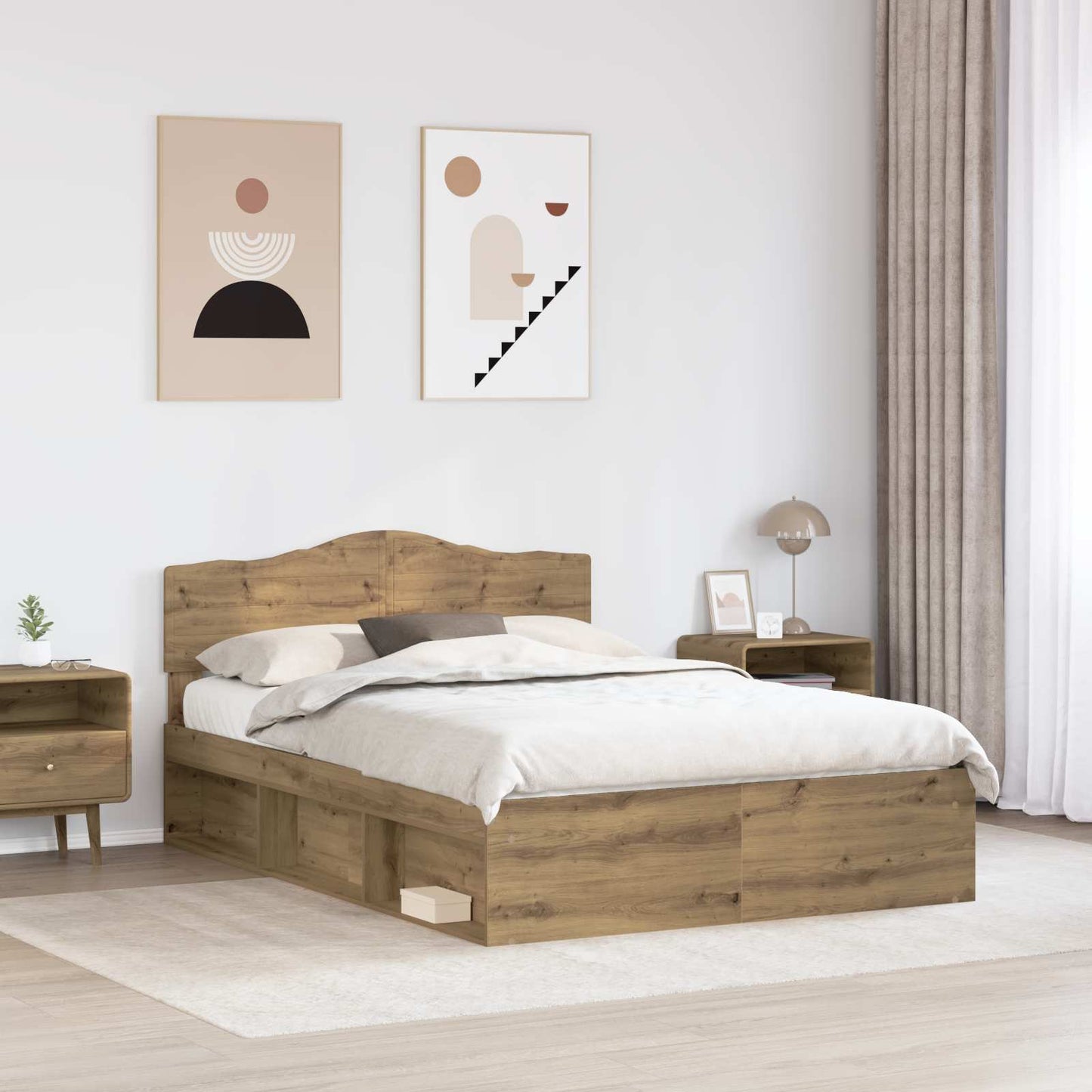 Bedframe Ambachtelijk Eiken Massief Grenenhout Artisanaal Eikenkleurig 140 x 190 cm