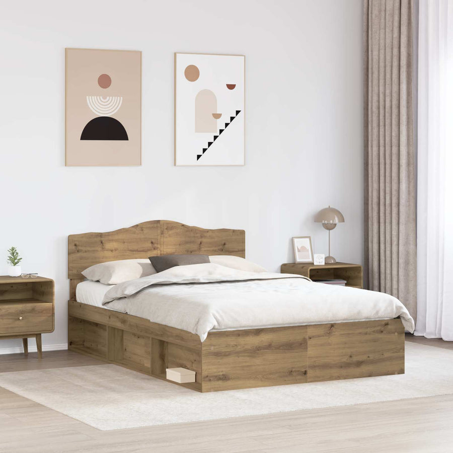 Bedframe Ambachtelijk Eiken Massief Grenenhout Artisanaal Eikenkleurig 140 x 190 cm