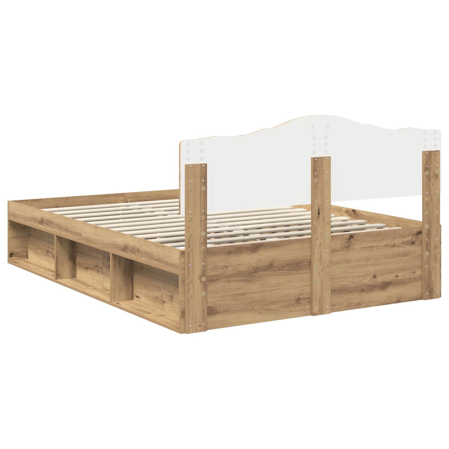 Bedframe Ambachtelijk Eiken Massief Grenenhout Artisanaal Eikenkleurig 140 x 190 cm