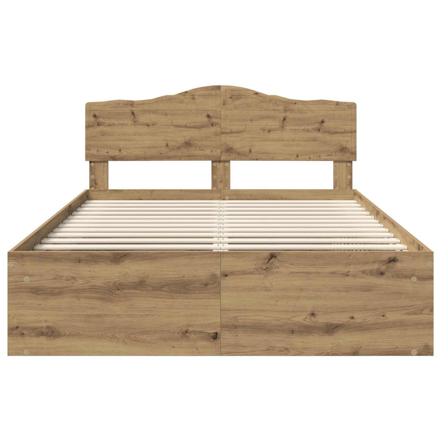 Bedframe Ambachtelijk Eiken Massief Grenenhout Artisanaal Eikenkleurig 140 x 190 cm